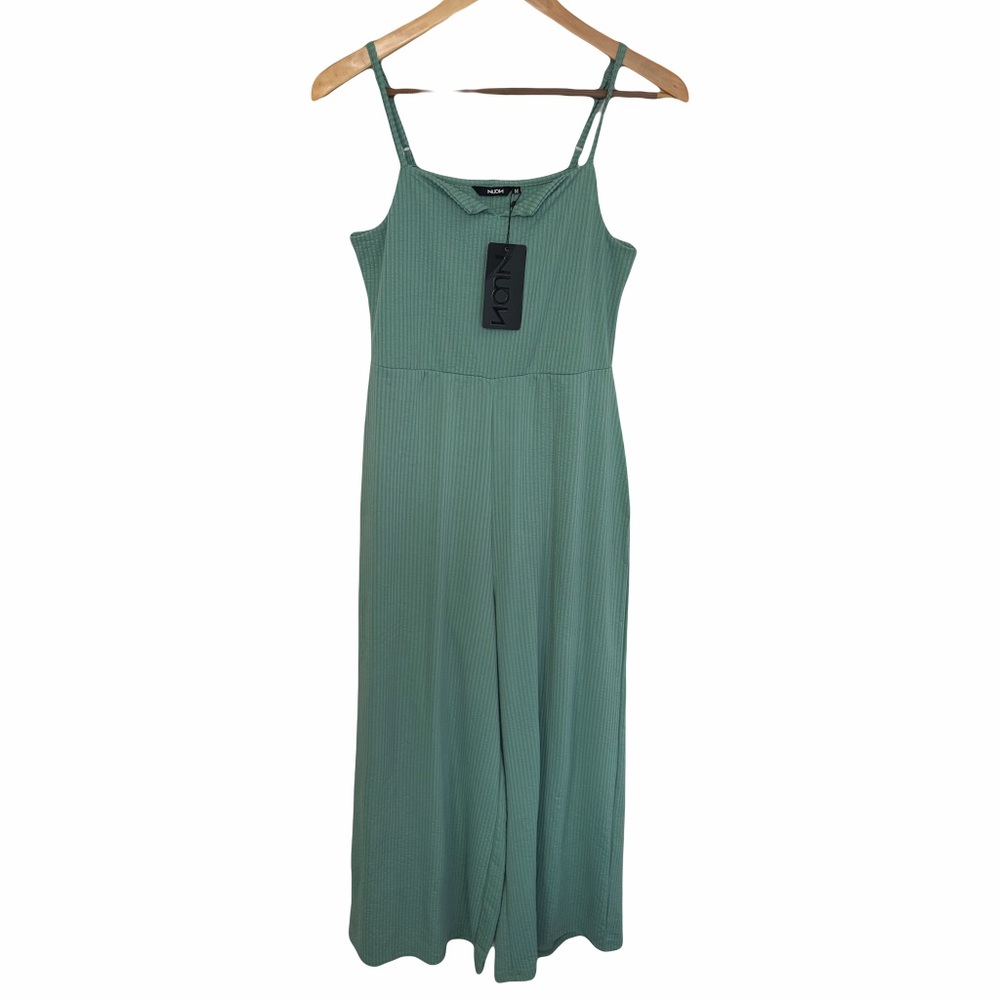 NWT Nuon Sage Mint Green Ribbed Wide Leg Jumpsuit Back Cut-Out Medium Boho